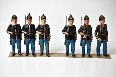 6 Pfeiffer US Indian Wars Soldiers. They have spiked helmets like US soldiers did in the 1880s. 