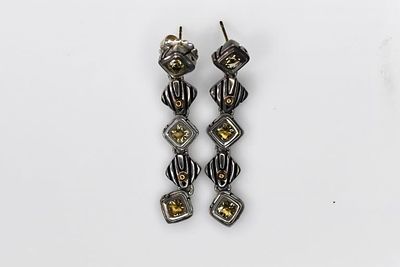 10K Gold and Sterling Earrings 11.35g. Ear rings measure approximately 2" each.