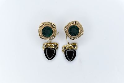 14K Gold Intaglio Earrings 12.45g. Includes 2 pairs of earrings one with carved intaglios the 