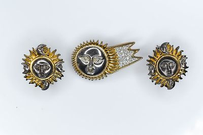 Sergio Bustamante Sterling Jewelry 1.16ozt. Includes broach and earrings. Earrings measure 