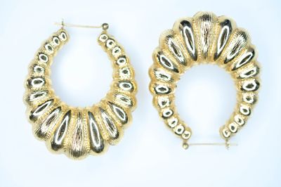 14K Yellow Gold Hoop Earrings 10.07g. These beautiful earrings measure approximately 2"l.