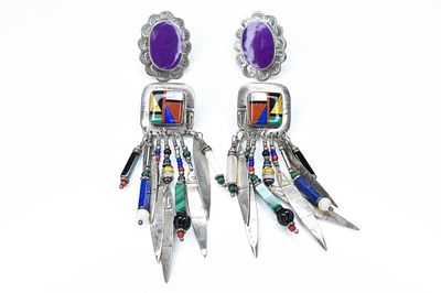 Native American Style Earrings. Inlaid nicely with turquoise, coral and other hard stones 