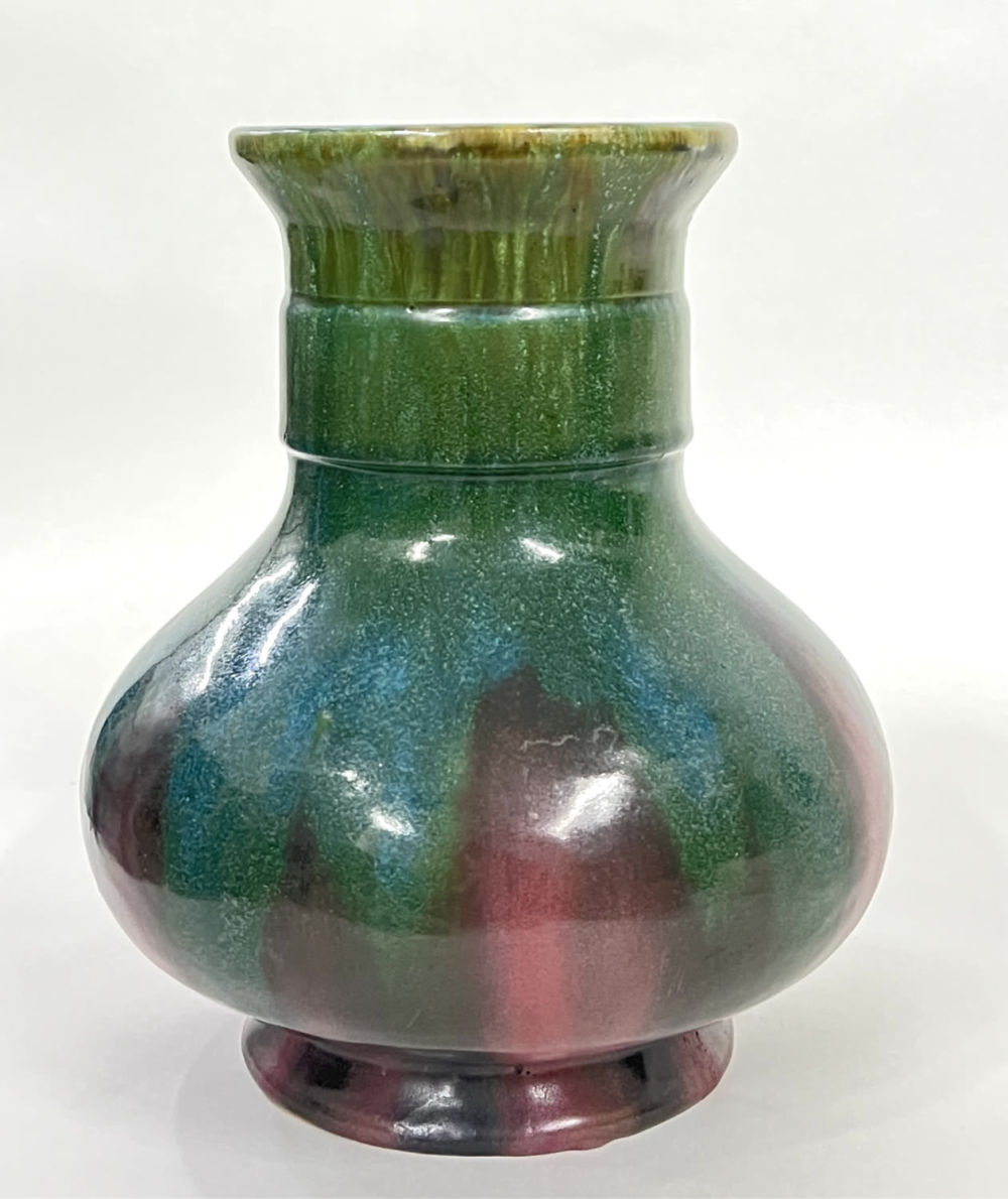 Fulper Polychrome Drip Glaze 10" Tall Pottery Vase. Shape 524 Width: 8" Good condition no chips 