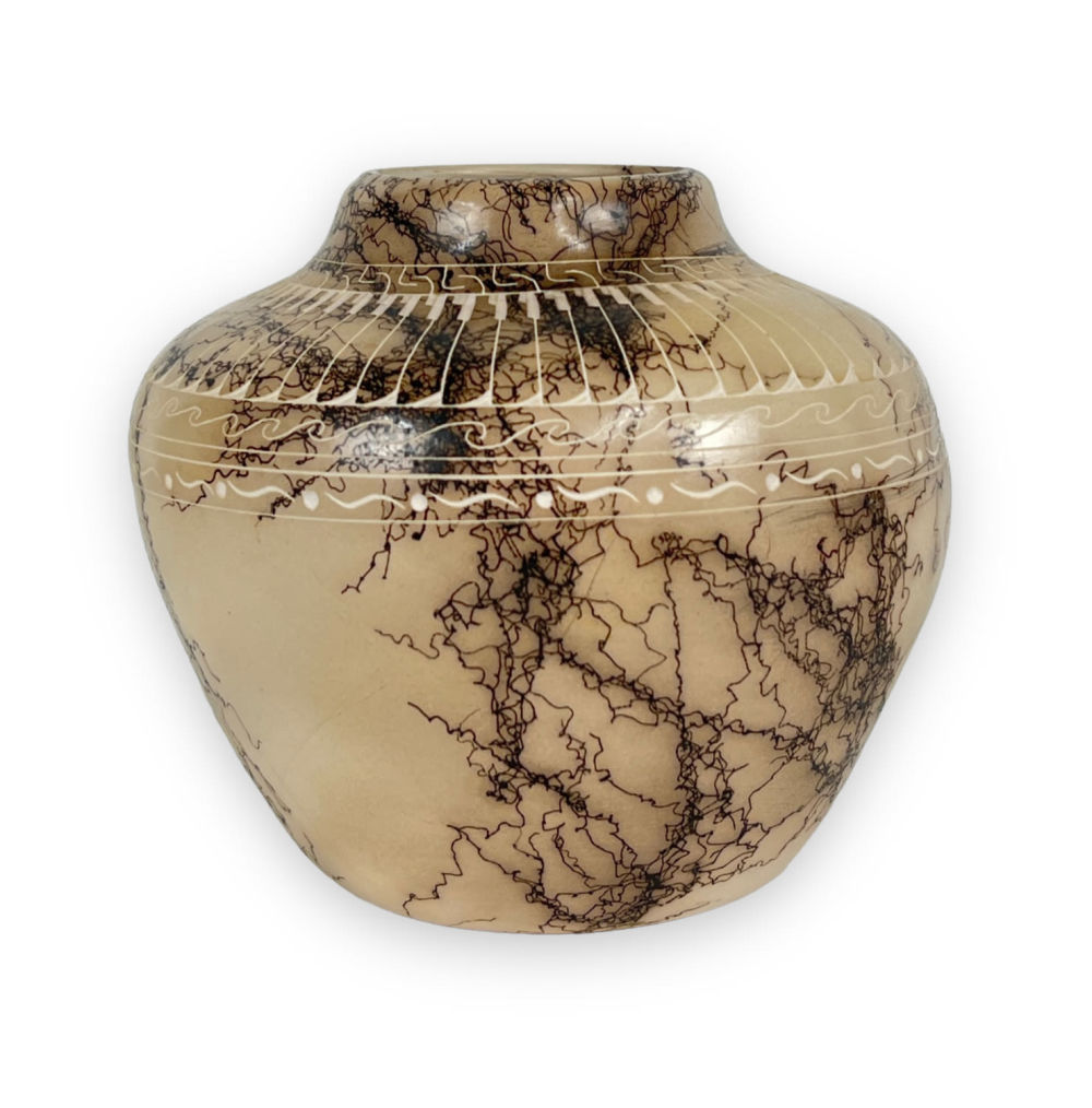Val Skeeter Horsehair Pottery Vase. Signed on bottom. 6.5" Tall No chips or cracks seen.