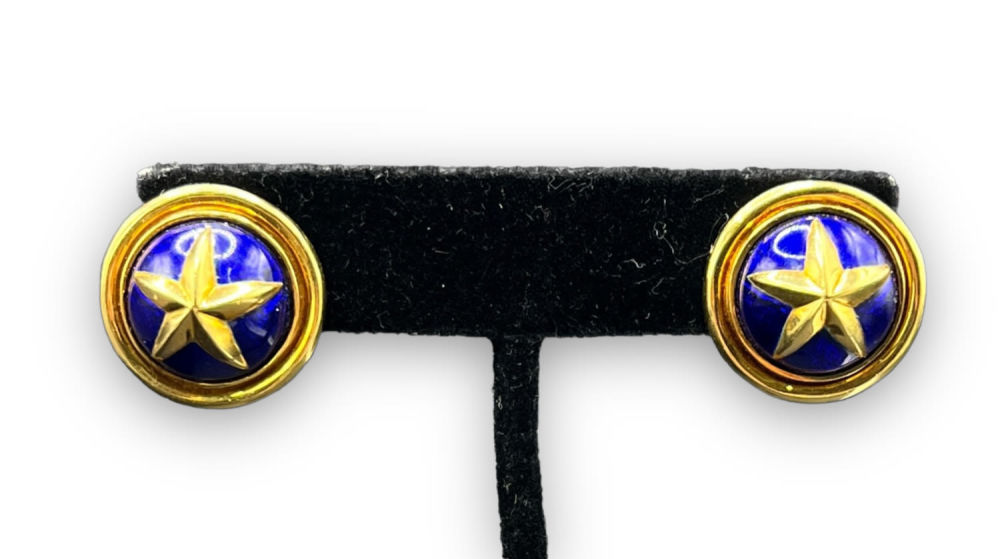 18K Mavito Royal Blue Enamel Earrings. Weight: 16.28g. Diameter: .74in.