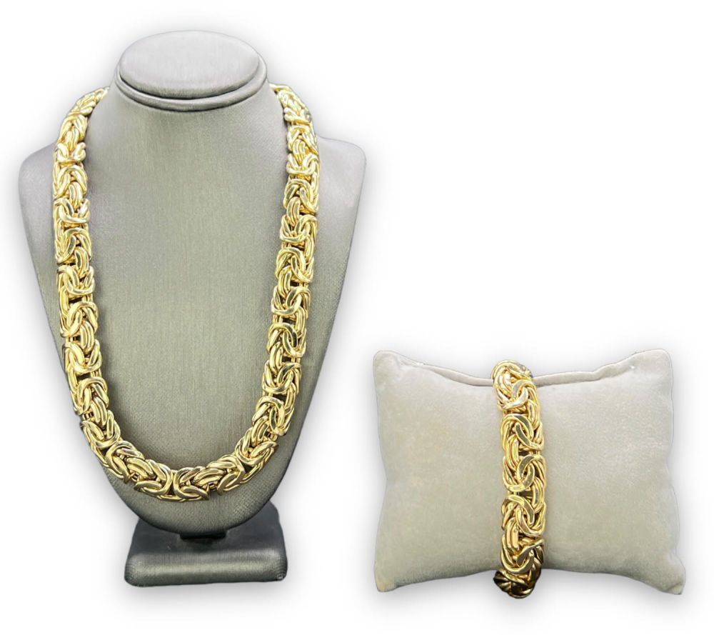 Byzantine 14K Gold Necklace 18" & 14K Bracelet. Necklace Weight: 73.28g Bracelet Weight: 32.65g 