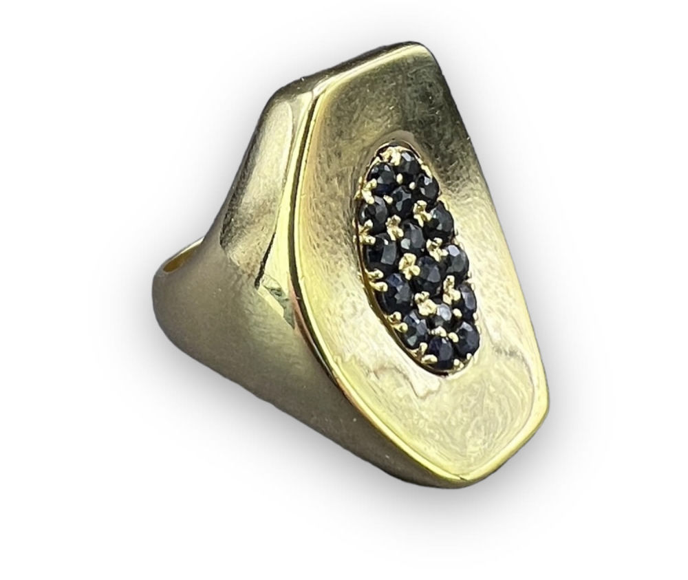 Modernist 14K Gold Ring W/ Sapphire. Ring Size: 6 3/4 Weight: 9.7