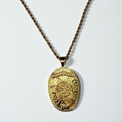 14K Yellow Gold Chain w/ 14K Police Badge Pendant. Chain Length: 19" 
Length Of Pendant: 1 1/8" 
