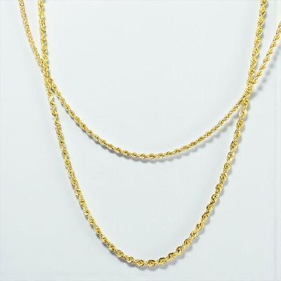 Pair of 14K Yellow Gold Rope Chains. One measures 18", the other 20" 
Clasps: Barrel 
Total 