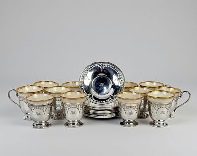 (12 pc) Tiffany & Co Sterling Silver Demitasse Coffee Set. Includes (12) porcelain Lennox cups 