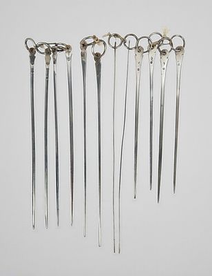 (10) Antique French Sterling Silver Skewers. PLUS (2) Umkarked Skewers 
Lot Includes: (4) 