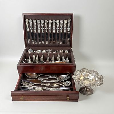 (114pc) Francis 1st Sterling Silver Flatware Set & Bowl. Set Includes: 
(1) Sterling Handled 