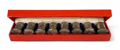 (8pc) Cartier Sterling Silver Salt & Pepper Shakers. In the original fitted box 
Height: 1 1/2" 