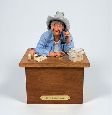 Gene Zesch "Have A Nice Day" Bronze & Wood Sculpture. Signed and numbered on the back. 
Medium: 