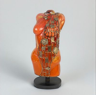 David Bennett Hand Blown Glass & Bronze Nude Sculpture. Signed on the right middle section of 