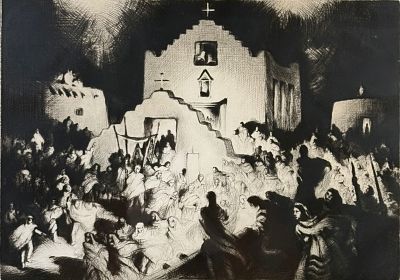 Gene Kloss "Processional" Aquatint & Drypoint On Paper. Taos, 1948 
Signed: Lower right 
Titled: 