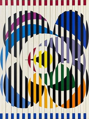 Yaacov Agam "Birth of a Flag 1976" Embossed Screenprint. Screenprint with raised acrylic strips 