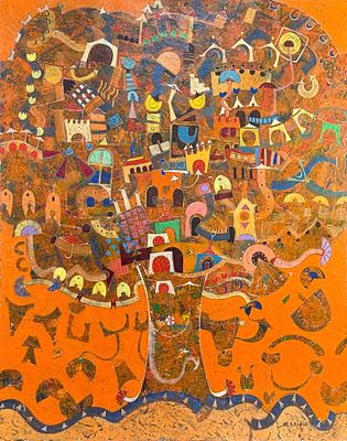 Jean Francois Larrieu 'Village Tree' Oil On Canvas. Signed: Lower right 
Frame: 37 3/4” x 30 