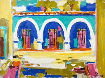 Helen B. Dooley "Arches Of Alamos" Oil On Canvas. Signed lower right; also signed and titled on 