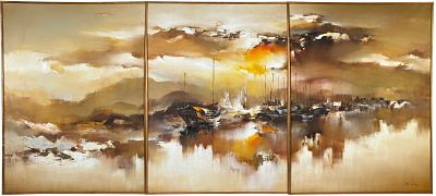 Hong Leung Triptych Oil on Canvas. One piece is signed in the lower right corner. 
Dated: 1979 