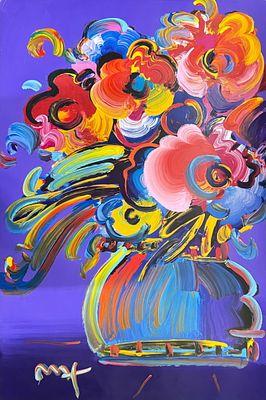 Peter Max "Flowers" Mixed Media on Paper. Signed lower left. 
Unframed: 36" &times; 24" 
Dated: 2007 