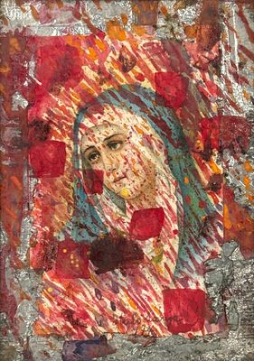 Italo Scanga 'Mother Mary' Mixed Media 1974. Frame: 8 3/4" x 6 3/4" 
Image: 7" x 5" 
Condition: 