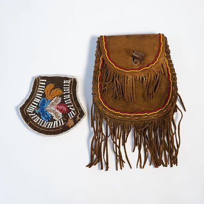 (2) Native American Beaded Pouches. Largest Pouch: 6 1/2" Wide x 10" Long (including fringe) 
