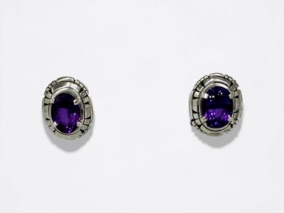 Carl Quintana Sterling & Amethyst Earrings. Stamped on reverse 
Dimensions: 21mm tall x 17mm 