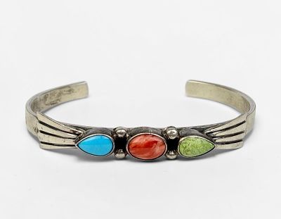 Daniel Martinez Navajo Sterling & Multi-Stone Cuff. Signed by the artist on the interior of the 