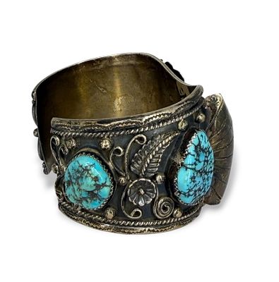 Cecil Sanders Navajo Silver & Turquoise Watch Cuff. Stamped on the interior. 
Dimensions: 2 3/4" 
