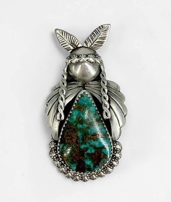 Eva Sando Turquoise & Sterling Silver Brooch. Stamped on the reverse. The brooch has a loop to 