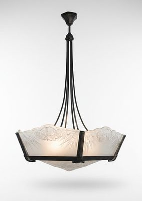 Early 20th Century French Art Deco Glass Chandelier. In the style of Daum Lorraine. Each glass 