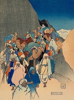 Charles Bartlett "Khyber Pass" Woodblock Print. Signed in the lower left. 
Date: 1916 
The image 