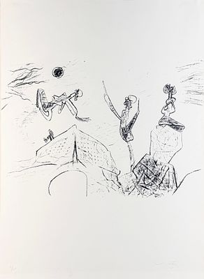 Roberto Matta 'Biomorphic Vitreurs Figures' Lithograph. Signed lower right and numbered lower 