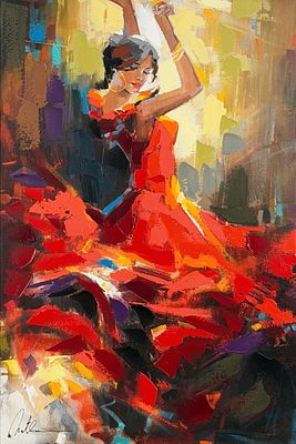 Anatoly Metlan 'The Flamenco Dancer' Hand Embellished Giclee Print. Signed lower left and 