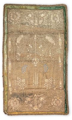 Southeast Asian Zardosi Tapestry. Dimensions: 65" x 38" 
Condition: Staining on the silk. 