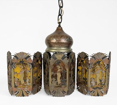 Egyptian Revival Style Wall Sconces & Chandelier. Chandelier Dimensions: 23" Tall x 7" Widest 