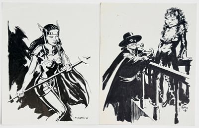 (2) Thomas Yeates Original Ink on Paper Illustrations. Both illustrations signed lower right 