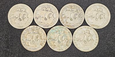 7 moedas de 5 escudos de 1940 em prata, com 47 gramas