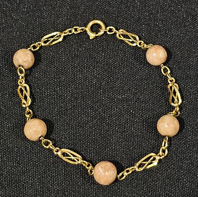 Pulseira em ouro 800 com pérolas quartz rosa, com 7,57 gramas