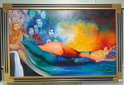 Quadro com pintura a &oacute;leo sobre tela do pintor madeirense impressionista de Emanuel Aguiar, com 