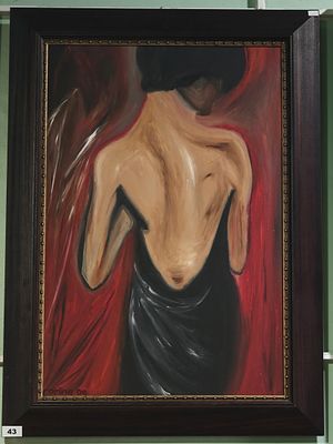 Quadro com pintura a &oacute;leo sobre madeira figura feminina assinado Carina 04, com 110x80cm