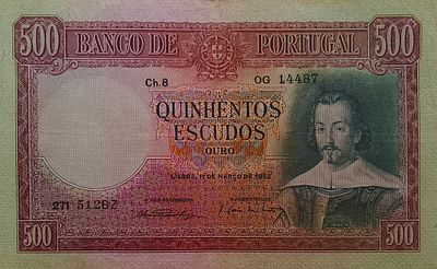 500 escudos D. Jo&atilde;o V chapa 8 - 1952