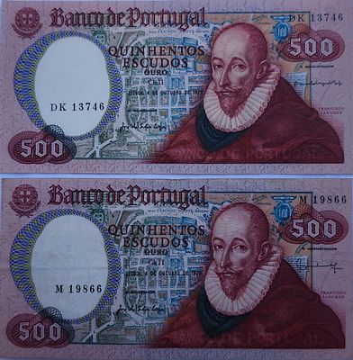 2 notas de 500 escudos Francisco Sancho 1972