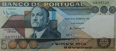 5000 escudos Ant&oacute;nio S&eacute;rgio chapa 1 1980