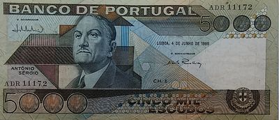 5000 escudos Ant&oacute;nio S&eacute;rgio chapa 1 1985