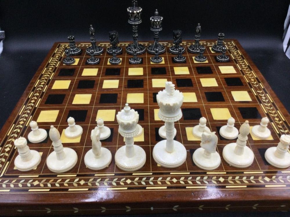 Lot 178: Carved Chest Set & Inlay Wood Box