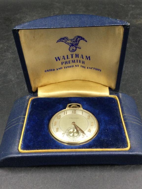 Lot 221: Waltham Premier 14kt Gold Pocket Watch