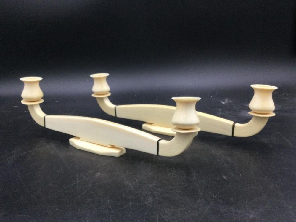 Lot 14: Carved Mid Century Candlesticks