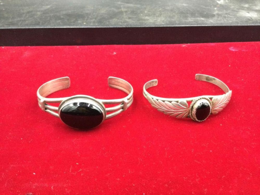 Lot 59: Sterling Cuff Bracelets W/Onyx